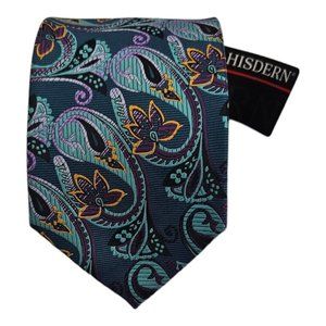 🆕️HISDREN Green Paisley Silk Tie HANDMADE 61"/ 3.4" NWT